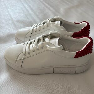 kate spade White Leather Lift Sneakers Red Crystal Accents Sz 8